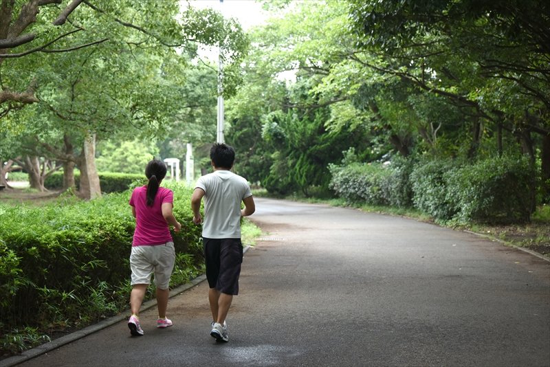 園内をランニングする男女