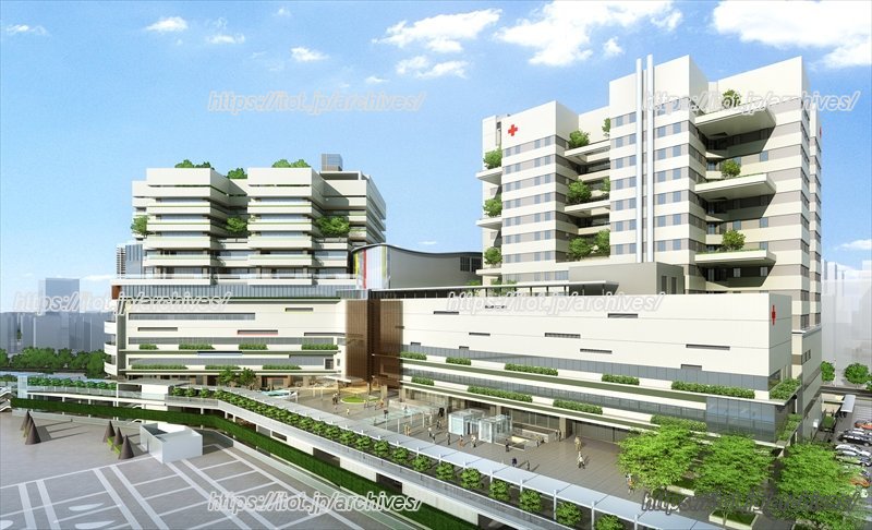 埼玉県立小児医療センター 新病院(左)、さいたま赤十字病院(右)