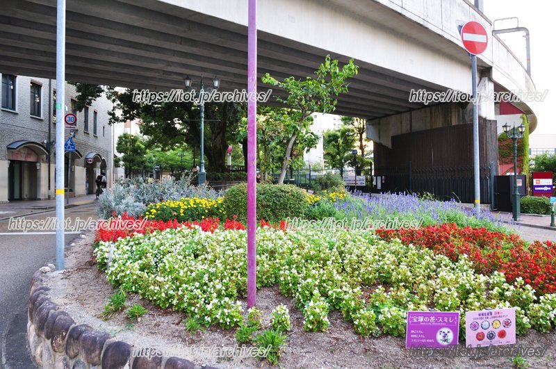 花壇にも色とりどりの花が植えられ美観をつくっている