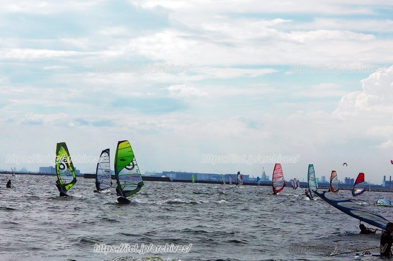 ウィンドサーフィンを楽しむ人々