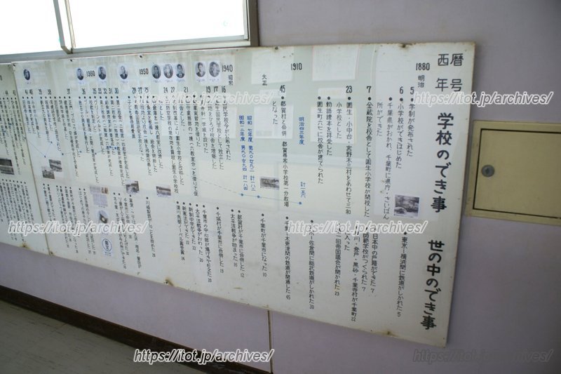 廊下には、小学校の歴史の長さがよくわかる年表が