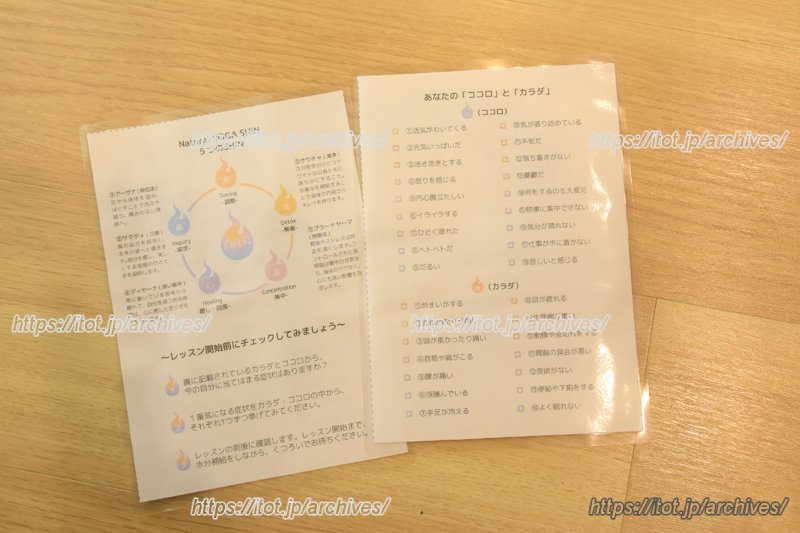 オリジナルプログラム「SHIN-癒-」で使われるセルフチェック表