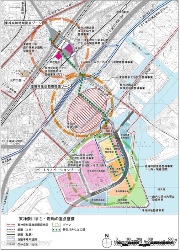 再開発事業とともに面的な整備も進められる東神奈川周辺エリア(出典:平成16年3月「東神奈川臨海部周辺地区 再編整備計画」)