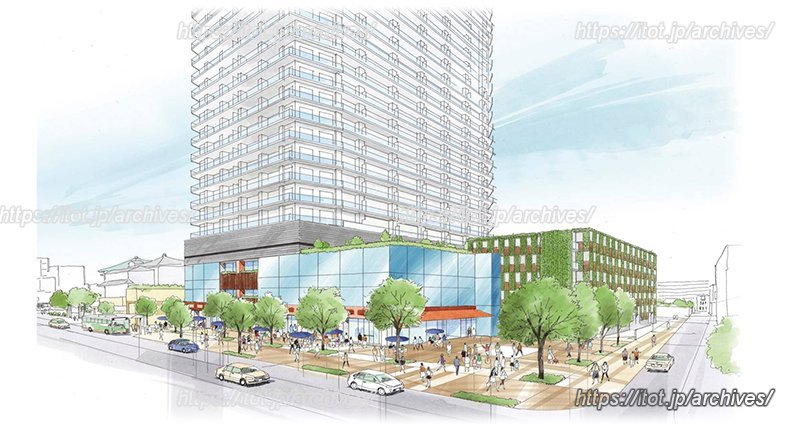 新大橋通りの賑わいを演出するよう建築物低層部と合わせて、一体的に整備