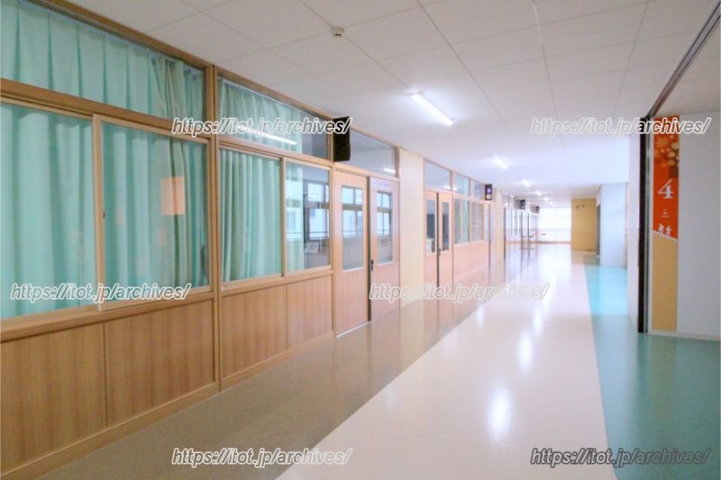 右側通行を促すために色分けされた廊下