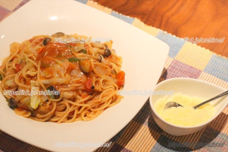 「自家製トマトソース野菜スパゲッティ」