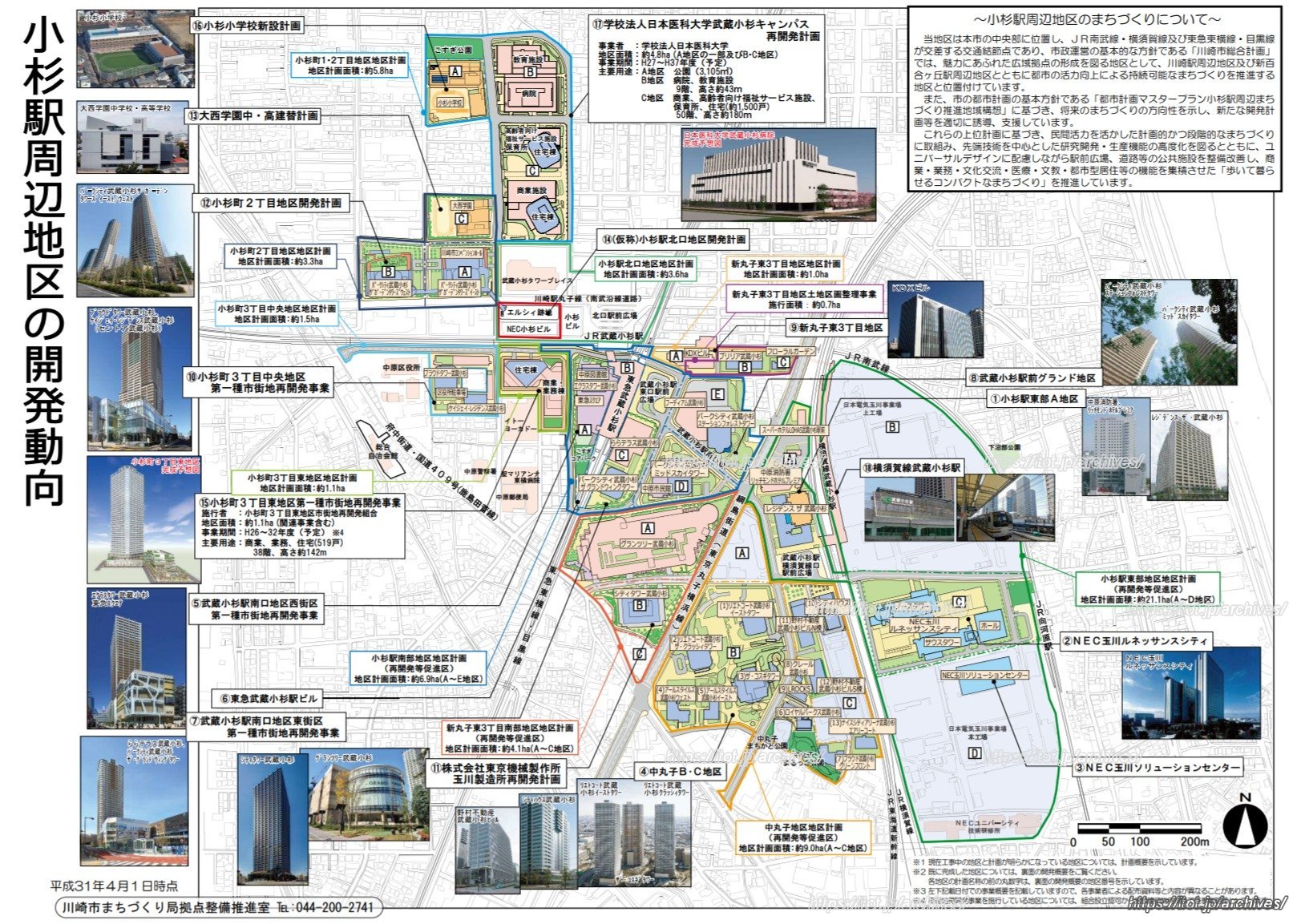 「小杉駅周辺地区の開発動向(平成31年4月現在)」(出典:川崎市)