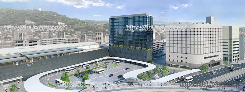 「熊本駅北ビル」とバスターミナル 完成予想図(提供:九州旅客鉄道株式会社)