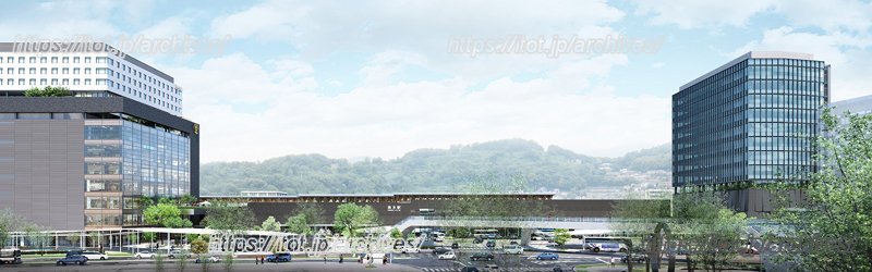 「熊本駅ビル」(左)、「熊本駅北ビル」(右) 完成予想図(提供:九州旅客鉄道株式会社)