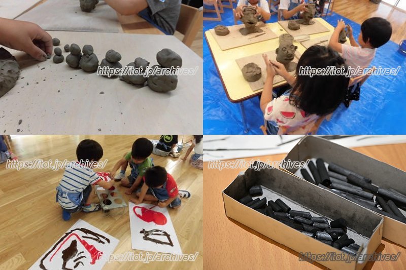 「土粘土」やお絵かきを楽しむ園児たち