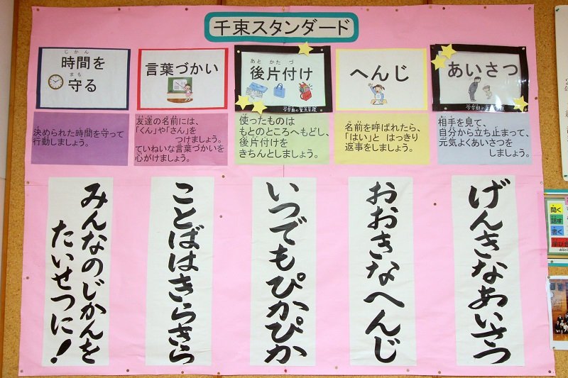 千束小学校が大切している「千束スタンダード」の掲示