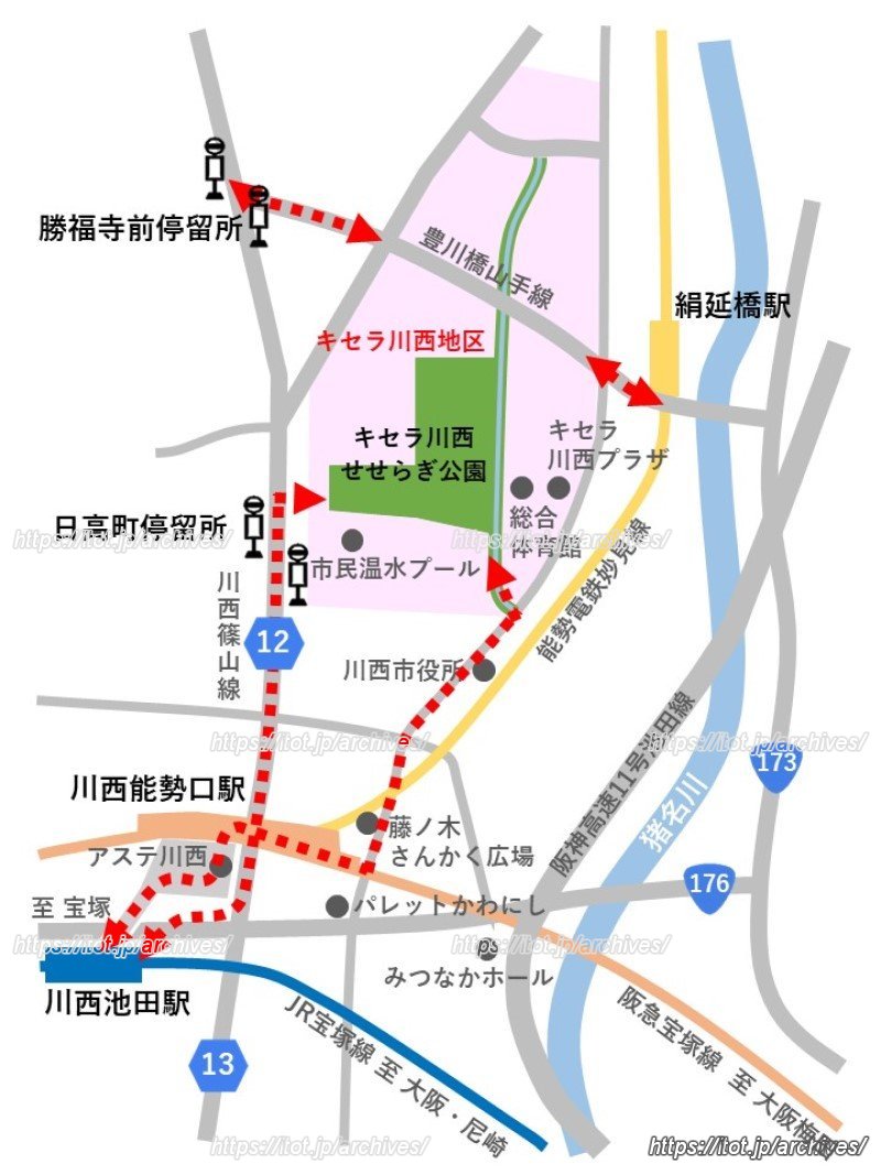 キセラ川西位置図