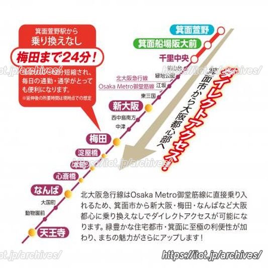 箕面市から大阪都心部へダイレクトアクセスが可能
