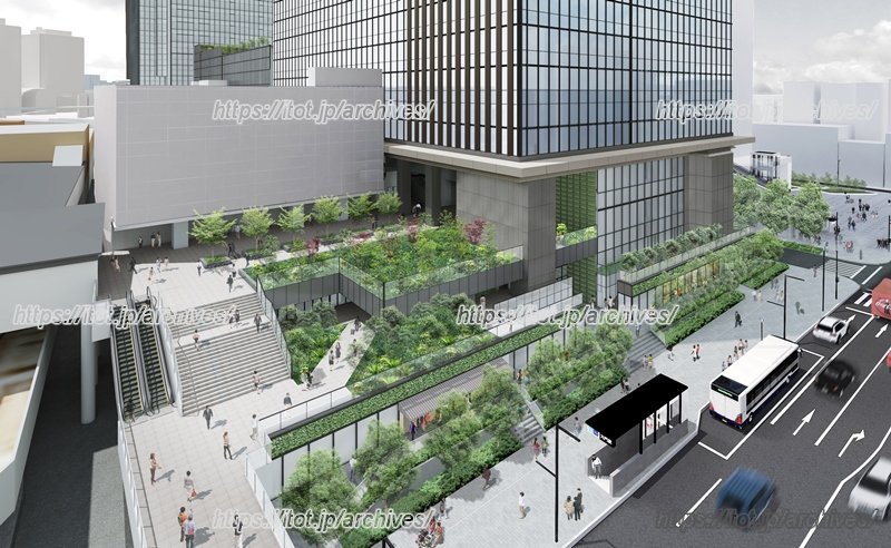 大門通り沿いも、周辺環境と調和する緑ある景観に。（イメージパース）