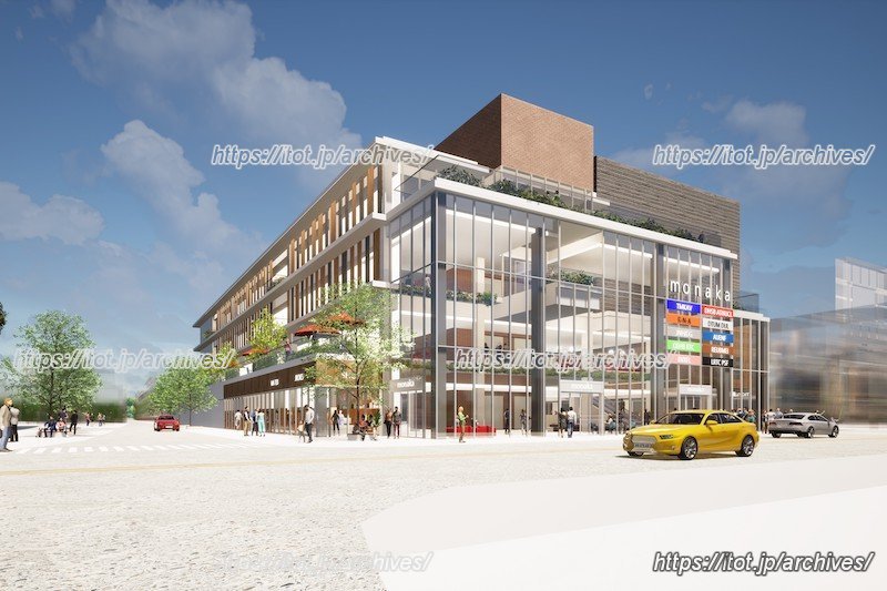 向かいに開業するバスセンターと合わせてエリアの活性化を図る※施設の外観はイメージであり、実際の建物とは異なる場合があります。