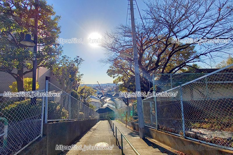 晴れた日には富士山が見える、学校近くの急階段