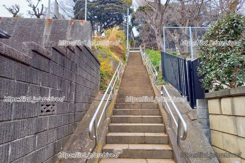 子どもたちが「百段階段」と呼ぶ、学校の裏手にある階段